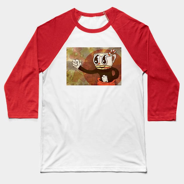 Cracked Out Cuphead Baseball T-Shirt by PhilFTW